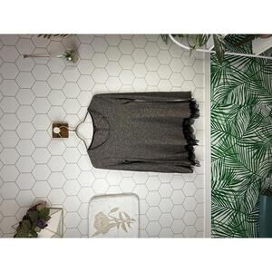 Quinn Gray Long Sleeve Top with Black Lace Hem - Size - XS